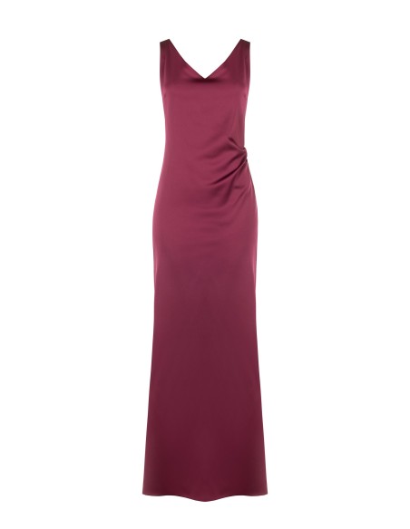 Robe longue en satin structuré, décolletée et froncée au dos, Rinascimento