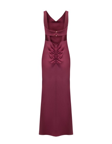 Robe longue en satin structuré, décolletée et froncée au dos, Rinascimento