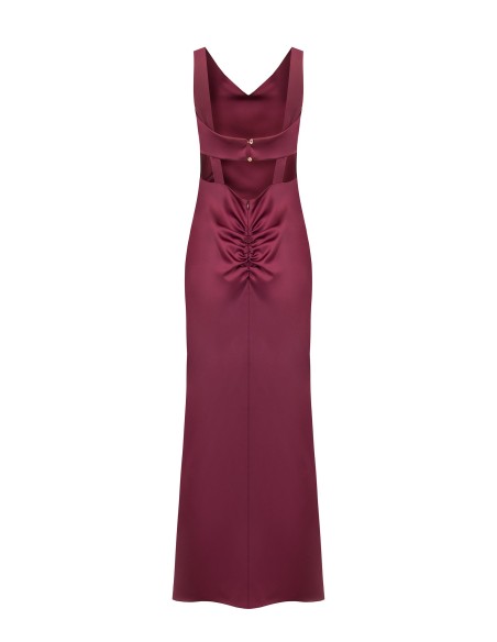 Robe longue en satin structuré, décolletée et froncée au dos, Rinascimento