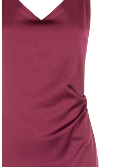 Robe longue en satin structuré, décolletée et froncée au dos, Rinascimento