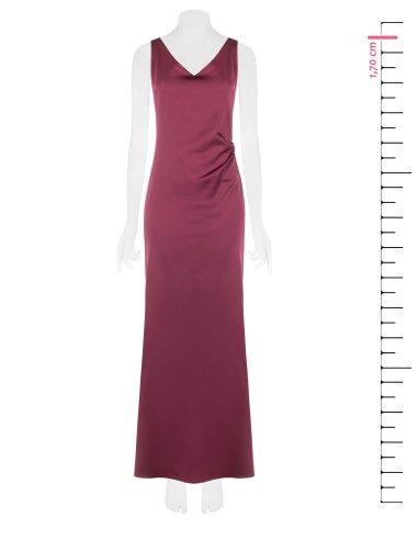 Robe longue en satin structuré, décolletée et froncée au dos, Rinascimento