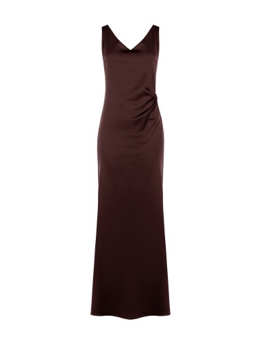 Robe longue en satin structuré, décolletée et froncée au dos, Rinascimento
