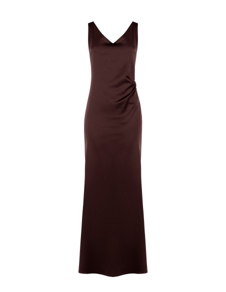 Robe longue en satin structuré, décolletée et froncée au dos, Rinascimento