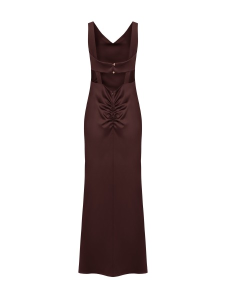 Robe longue en satin structuré, décolletée et froncée au dos, Rinascimento