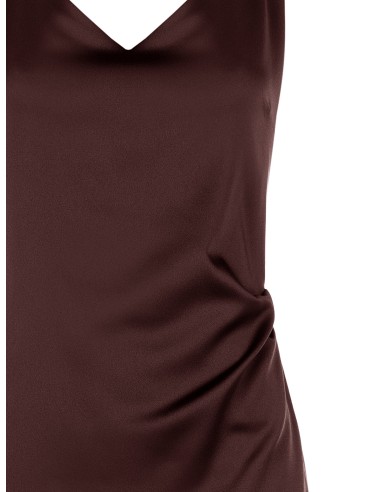 Robe longue en satin structuré, décolletée et froncée au dos, Rinascimento