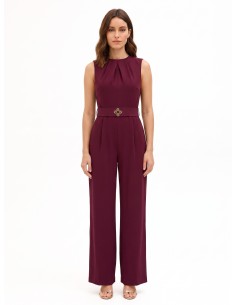 Jumpsuit van cady met geplooide halslijn, bijpassende stevige riem en gesp met Rinascimento-logo