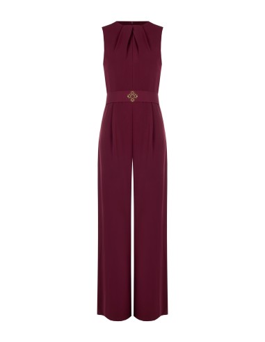 Jumpsuit van cady met geplooide halslijn, bijpassende stevige riem en gesp met Rinascimento-logo