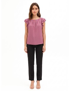 Blouse fluide en satin mat à manches volantées Rinascimento