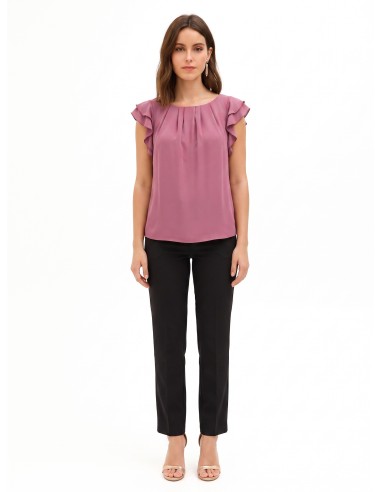 Blouse fluide en satin mat à manches volantées Rinascimento