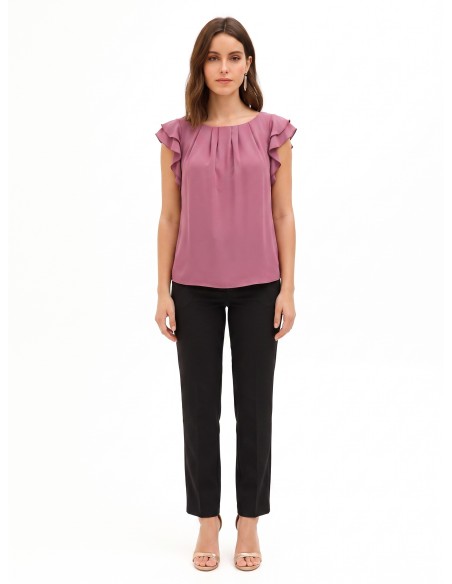 Blouse fluide en satin mat à manches volantées Rinascimento