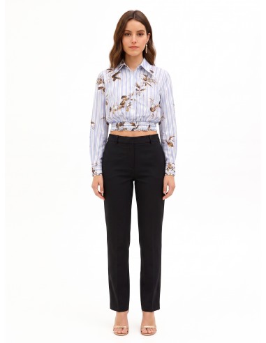Blouse courte bouffante en coton à rayures et fleurs Rinascimento