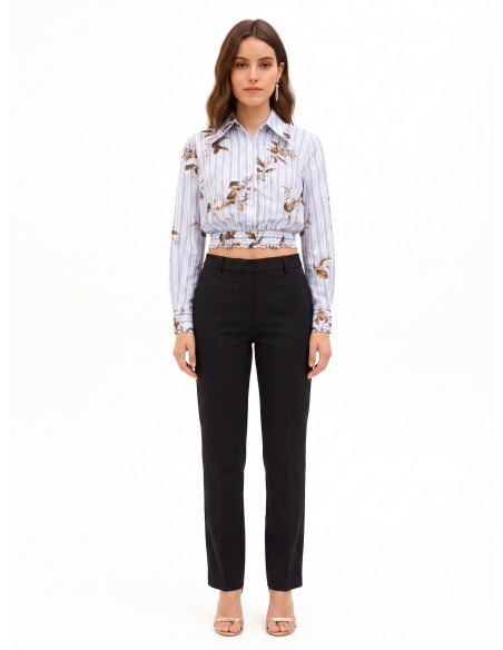Blouse courte bouffante en coton à rayures et fleurs Rinascimento