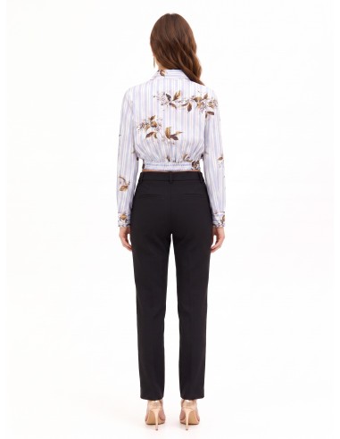 Blouse courte bouffante en coton à rayures et fleurs Rinascimento