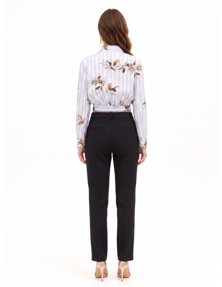 Blouse courte bouffante en coton à rayures et fleurs Rinascimento