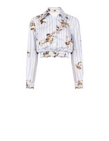 Korte ballonblouse van katoen met strepen en bloemen – Rinascimento