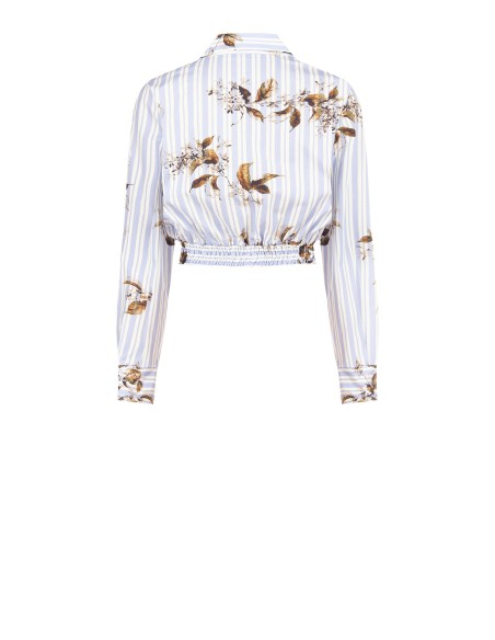 Blouse courte bouffante en coton à rayures et fleurs Rinascimento