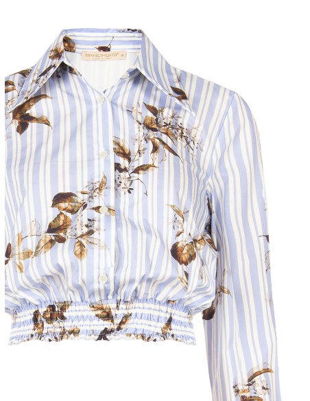 Blouse courte bouffante en coton à rayures et fleurs Rinascimento