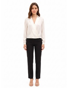 Blouse fluide en satin à col V avec col montant Rinascimento