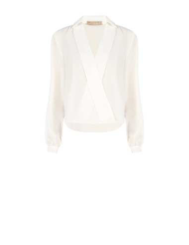 Vloeiende satijnen blouse met V-hals en kraag van Rinascimento