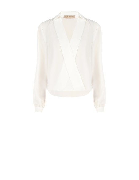 Blouse fluide en satin à col V avec col montant Rinascimento