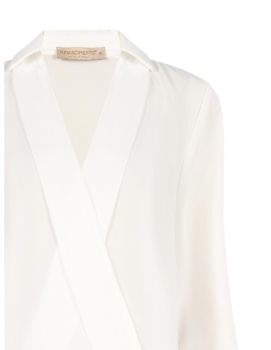 Blouse fluide en satin à col V avec col montant Rinascimento