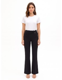 Pantalon évasé en scuba crêpe avec détail métallique et fronces à la taille Rinascimento