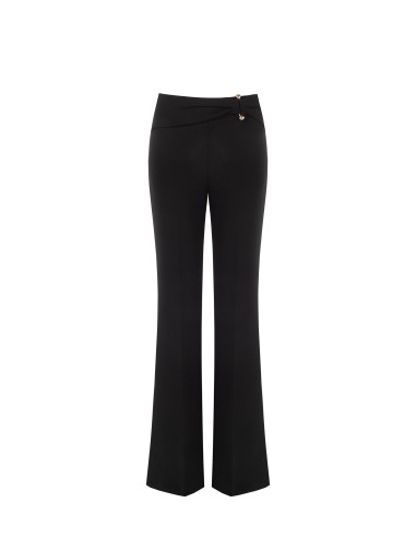 Pantalon évasé en scuba crêpe avec détail métallique et fronces à la taille Rinascimento