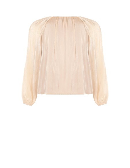 Soepelvallende curvy blouse van gelamineerd satijn met cut-out en juweeldetail Rinascimento Curvy