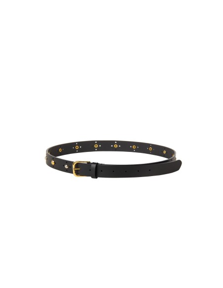 Ceinture fine en véritable cuir lisse avec petites clous dorés et argentés Rinascimento