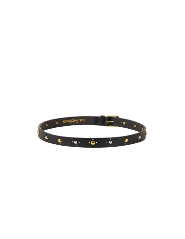 Ceinture fine en véritable cuir lisse avec petites clous dorés et argentés Rinascimento