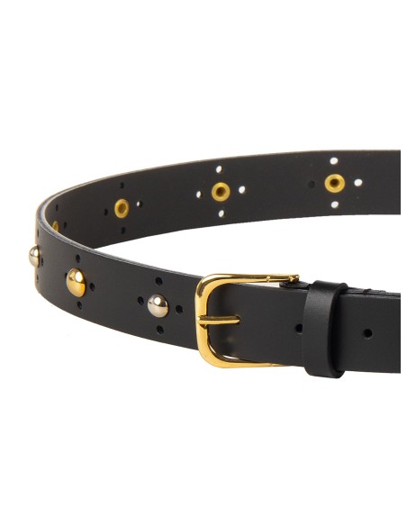 Ceinture fine en véritable cuir lisse avec petites clous dorés et argentés Rinascimento