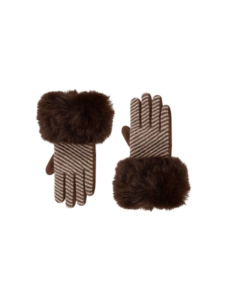 Gants en tissu chaud à rayures transversales avec poignets en fausse fourrure Rinascimento