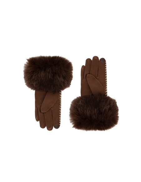 Gants en tissu chaud à rayures transversales avec poignets en fausse fourrure Rinascimento