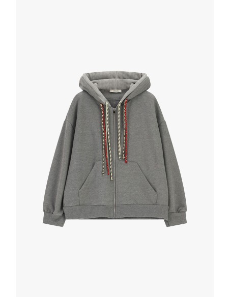 Sweat à capuche zippé avec cordons tressés Dixie