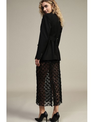 Geborduurde midi-rok met transparante details en hoge taille Dixie