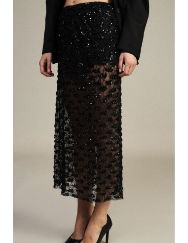 Jupe midi brodée avec transparences et taille haute Dixie