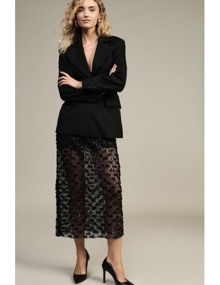 Jupe midi brodée avec transparences et taille haute Dixie