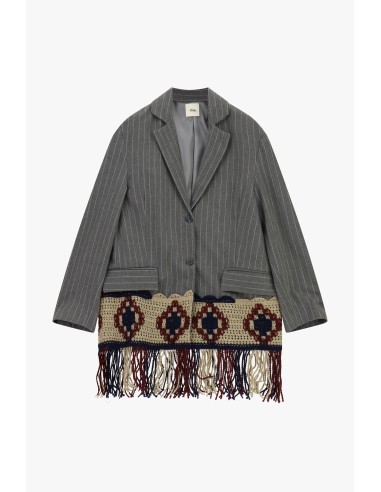 Blazer à rayures avec empiècements en crochet et franges Dixie