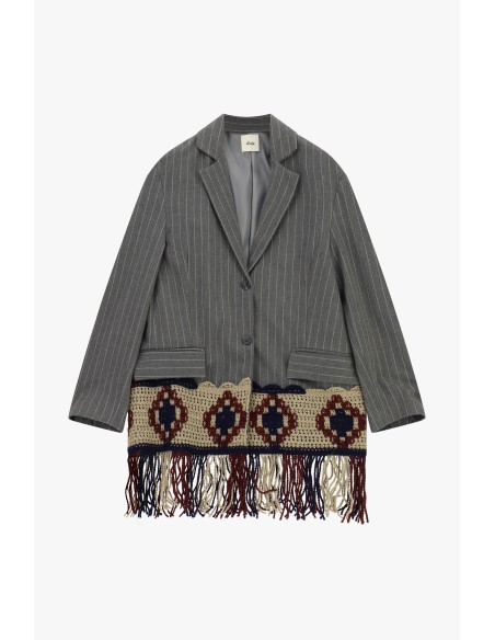 Blazer à rayures avec empiècements en crochet et franges Dixie