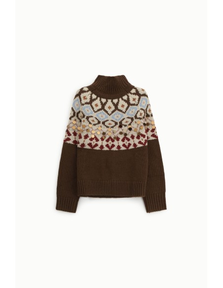 Pull jacquard à col rond avec applications métalliques Dixie