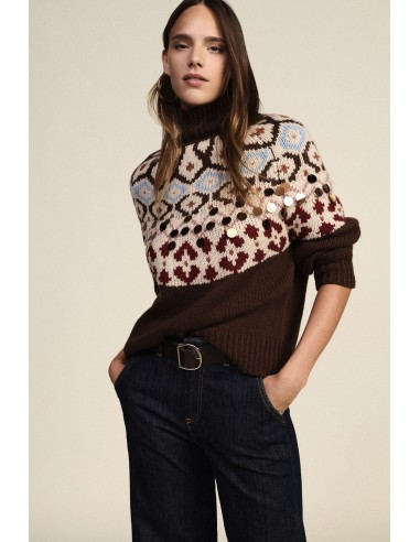 Pull jacquard à col rond avec applications métalliques Dixie