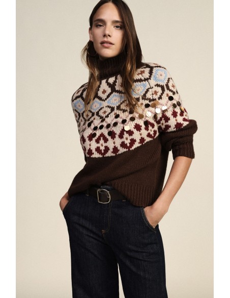 Pull jacquard à col rond avec applications métalliques Dixie