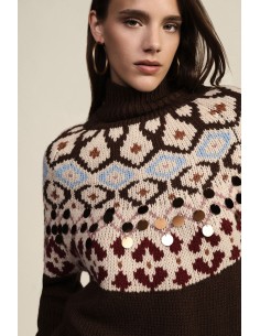 Pull jacquard à col rond avec applications métalliques Dixie