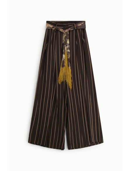 Pantalon palazzo rayé avec ceinture décorative Dixie