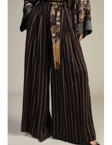 Pantalon palazzo rayé avec ceinture décorative Dixie