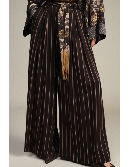 Pantalon palazzo rayé avec ceinture décorative Dixie
