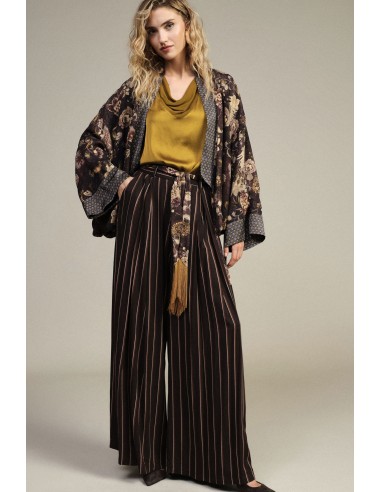Pantalon palazzo rayé avec ceinture décorative Dixie
