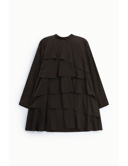 Korte jurk met lange mouwen en ruches Please