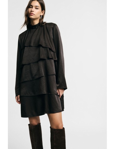 Korte jurk met lange mouwen en ruches Please