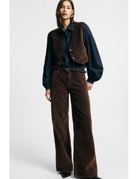 Pantalon palazzo imprimé animalier taille haute, s’il vous plaît